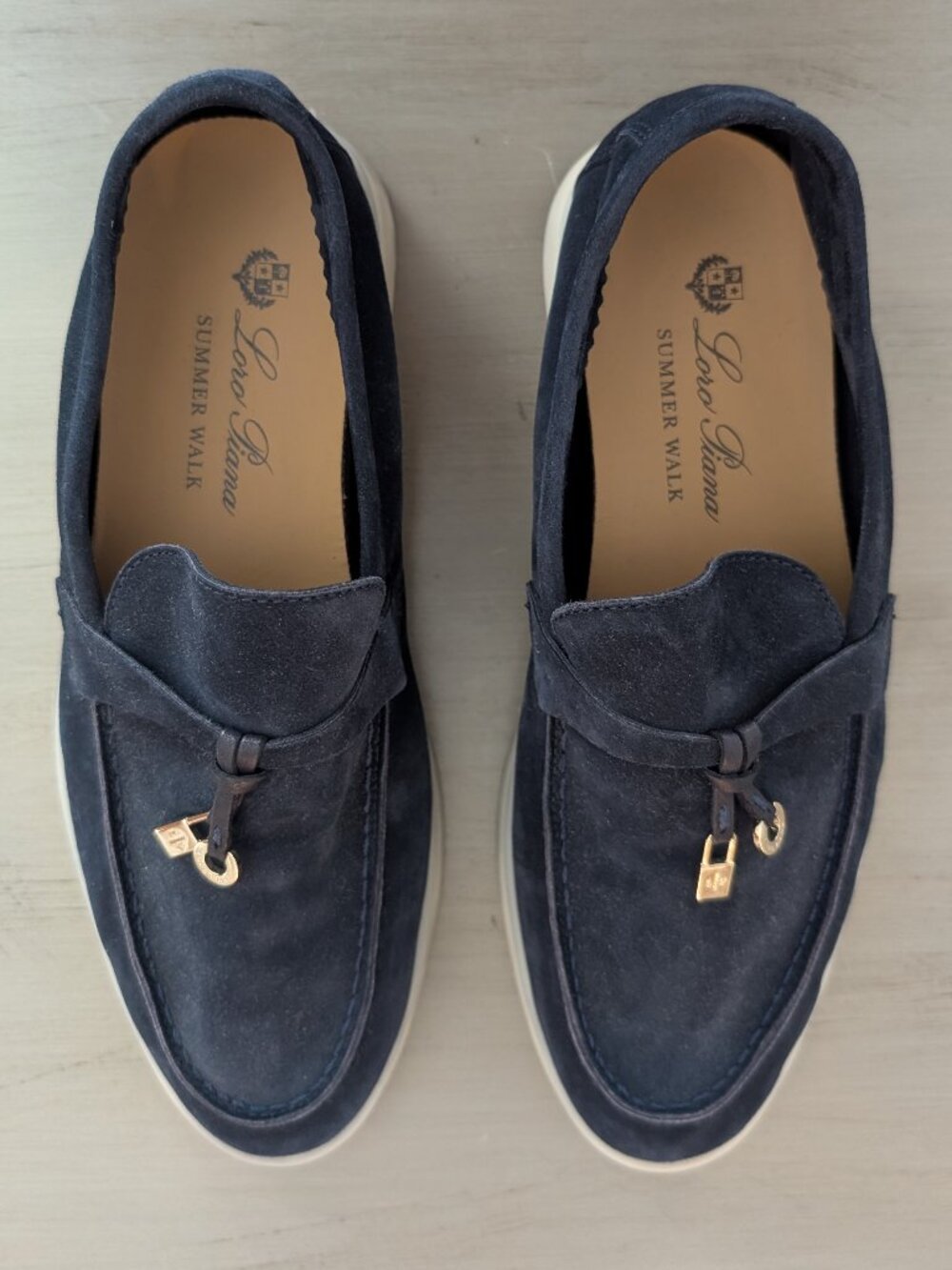 Loro Piana Summer Charms Walk Loafer, EU size 35.5 (US 5). Blue Suede